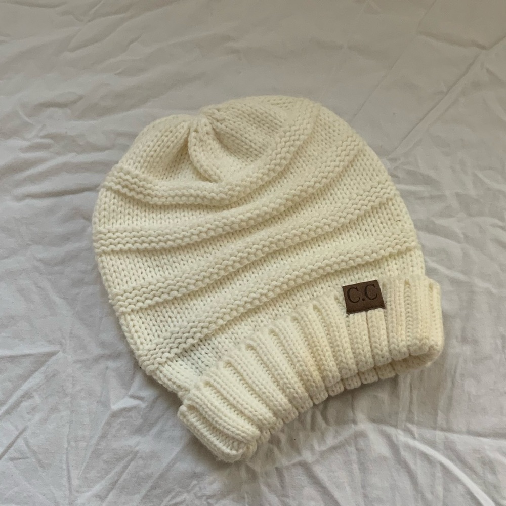 White Knit Beanie Hat